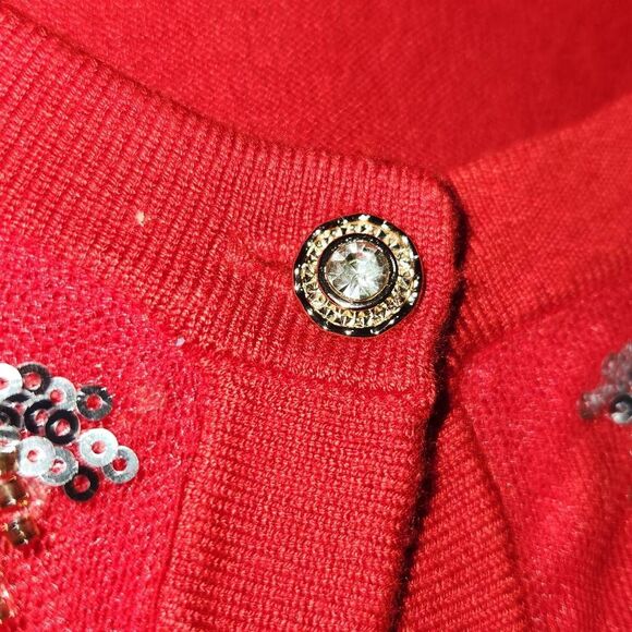 Charter Club Women's Size XXL Cardigan Sweater Red Sequins Rhinestone Buttons - Picture 6 of 11